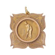 BRIGHTON DISTRICT CRICKET ASSOCIATION, (MELBOURNE),&nbsp;prize fob in gold (9ct; 3.44g), ring top suspension, reverse inscribed, 'B.D.C.A. / Second grade / Batting average / 1921-1922 / won by / V.Virtue'.&nbsp;Very fine condition.