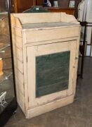 A yellow and green painted one door cabinet, South Australian origin, 19th century, nicely branded interior timbers "Curlew Brand", - 2