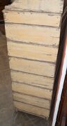 A yellow and green painted one door cabinet, South Australian origin, 19th century, nicely branded interior timbers "Curlew Brand", - 6