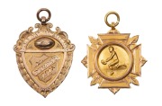 AUSTRALIAN RULES FOOTBALL AWARDS: Cobar District Football Association, prize fob in gold (9ct; 6.29g; 30x36mm), by W. Kerr, ring top suspension, obverse inscribed, 'Cobar Dist. Football Assn./Premiers/1918', reverse inscribed, 'Won by / Wrightville F.C. /