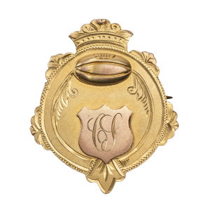 LAKE BOLAC FOOTBALL CLUB,&nbsp;prize fob in gold (9ct; 6.33g), by Dunklings, pin-back fitted, obverse inscribed, 'CS', reverse inscribed, 'L.B.F.C / Premiers 1925 / C.Sertori'.&nbsp;Very fine. Lake Bolac is a town in the Western District&nbsp;of Victoria. The Lake Bola
