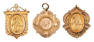 PINNAROO 1920 & 1921 PREMIERSHIP MEDALS and 1920 MOST IMPROVED PLAYER MEDAL, all awarded to S.H. FOSTER: