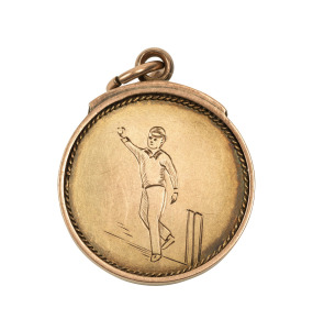PERTH CRICKET CLUB,&nbsp;prize fob in gold (9ct; 4.32g), by SAB, ring top suspension, reverse inscribed, 'Season 1920-1921 / Perth C.C. / Bowling Average / T.V.Schemioneck'.&nbsp;Very fine.