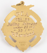 PETERBOROUGH CRICKET ASSOCIATION (South Australia), prize fob in enamel and gold (9ct; 4.73g), ring top suspension, reverse inscribed, 'P.C.A. / 1925-26 / Batting Average / under 25 Yrs / 33.1 /R.Garwood'. Extremely fine. - 2
