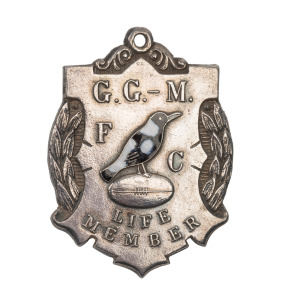 GRONG GRONG - MATONG&nbsp;FOOTBALL CLUB, Life Member's fob in silver, by G.A.Miller & Sons, (9.55g), depicting the club magpie logo in enamel on the obverse; unnamed, but circa 1955. Extremely rare. Grong Grong - Matong competed in the New South Wales South We