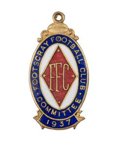 FOOTSCRAY FOOTBALL CLUB, 1937 COMMITTEE MEMBER'S FOB in brass & enamel, by Casley. Extremely scarce; the first example we have offered.