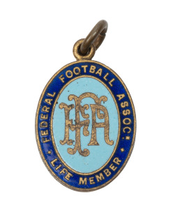 FEDERAL FOOTBALL ASSOCIATION LIFE MEMBER'S fob by Stokes & Sons, circa 1930. Engraved on reverse to H.P. PETERSON Esq. The Federal Football League which at the time of its formation was known as the Federal Football Association was established in April 1