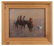 DALE MARSH (1940 - ), The Stockmen, oil on board, signed lower left "Dale Marsh, 1973", 19 x 24cm, 28 x 33cm overall