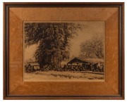 ARTIST UNKNOWN, (Southeast Asian village scene), ​​​​​​​lithograph, 38 x 59cm,