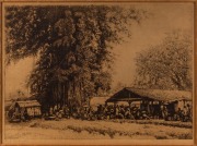 ARTIST UNKNOWN, (Southeast Asian village scene), ​​​​​​​lithograph, 38 x 59cm, - 2