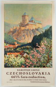 JIRÍ KOSINA (1891-?) CZECHOSLOVAKIA / KARLŠTEJN CASTLE. 1935. lithograph in colours, [Prumyslová Tiskárna, Prague.], 99.5 x 62cm.