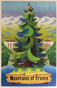 Jacques Nathan-Garamond (1910 - 2001), Mountains of France, colour lithograph, circa 1958, signed in the plate at upper left, published by the Ministry of Tourism, 100 x 64cm.