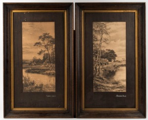 ROBERT GALLON (1845-1925), I.) Riverside Gossip, II.) Golden Sunlight, sepia lithographs, in period timber frames, 65 x 40cm each overall