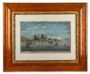 "THE CAPE OF GOOD HOPE" antique hand-coloured engraving, attractively framed and mounted 26 x 40cm, 55 x 67cm overall