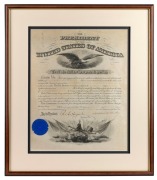 WILLIAM McKINLEY (1843-1901), 25th president of the United States, original pen signature on "The President of the United States of America" document appointing Mervyn Chandos Buckey to the title of "Second Lieutenant"; counter-signed by Robert Alger, Sec