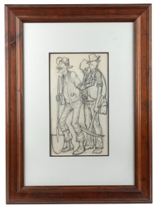 GERRARD GEORGE LANTS (1927-1998), (the miners), pencil sketch on paper, signed lower left "Lants", 37 x 21cm, 73 x 54cm overall