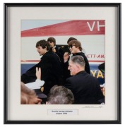 THE BEATLES IN AUSTRALIA, 1964: "Beatles leaving Adelaide Airport 1964". Original colour print, signed by Vic Grimmett in the lower margin, 24 x 24.5cm, 35 x 34cm overall.