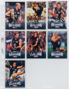 1999 SELECT MILLENNIUM GAME OF THE CENTURY CARLTON V COLLINGWOOD: Twelve cards, all of them with added signatures, including such players as Anthony Koutoufides, Andrew McKay, and Simon Beaumont; also one Select 98 Glenn Manton signed card. (13 cards)