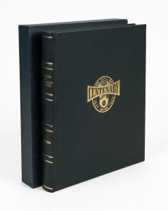 AFL CENTENARY: '100 Years of Australian Football 1897-1996', edited by John Ross and Garrie Hutchinson [Penguin Books, 1996, first edition], green leather binding with gilt titles, signed to the title page by Ross Oakley and the other members of the AFL C