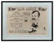 Three framed and glazed images relating to Ross Oakley's retirement - 'Ross Oakley This is Your Life' with dedication and signature by Ron Barassi and several others (53 x 41cm overall), 'Seven Network Farewells Ross' (41 x 61cm overall), and 'Congratulat