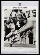 NFL: Action photo signed by legendary Green Bay Packers quarterback Brett Favre with the words 'To Ross, Brett Favre, 4', together with Ross' Green Bay Packers 'stock' certificate. (2 items)
