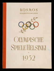 "OLYMPISCHE SPIELE HELSINKI * 1952" photograph album produced for Kosmos Zigaretten, containing the complete set of 200 images and accompanied by the scarce correction insert regarding image #36. Card #80, 85 and 86 feature&nbsp;Marjorie Jackson; cards #88 and
