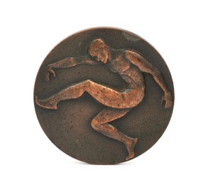 1984&nbsp;ESSENDON PREMIERSHIP MEDAL, with the front depicting a footballer by Andor Meszaros (1900-72, who had also designed 1956 Melbourne Olympics medals); the reverse showing the players names in their positions on the field, surrounded by text "Victorian 