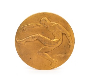 1965 ESSENDON PREMIERSHIP MEDAL, (by K.G. Luke, Melbourne) with the front depicting a footballer by Andor Meszaros (1900-72, who had also designed 1956 Melbourne Olympics medals); the reverse showing the players names in their positions on the field, surr
