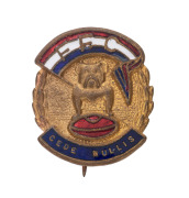 FOOTSCRAY FOOTBALL CLUB: A group of badges, comprising of a 1940s Footscray "CHEER CLUB" membership badge (#85, by K.G. Luke), 1950s "FFC" Club supporter's badge (by K.G. Luke), and circa 1980 "BULLDOG SUPPORTERS" badge (by Swann & Hudson), (3 items). - 4