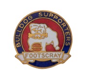 FOOTSCRAY FOOTBALL CLUB: A group of badges, comprising of a 1940s Footscray "CHEER CLUB" membership badge (#85, by K.G. Luke), 1950s "FFC" Club supporter's badge (by K.G. Luke), and circa 1980 "BULLDOG SUPPORTERS" badge (by Swann & Hudson), (3 items). - 6