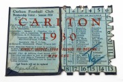 CARLTON FOOTBALL CLUB: 1930 Membership ticket (#674) with fixture list, office bearers and holes punched for games attended. - 2
