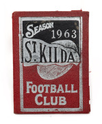 ST. KILDA FOOTBALL CLUB: 1963 Membership ticket (#1171) with fixture list, office bearers and holes punched for games attended. Issued in the name of John McCarthy.