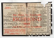 RICHMOND FOOTBALL CLUB: 1957 Membership ticket (#5091) with fixture list, office bearers and holes punched for games attended. Issued in the name of K. White. - 2