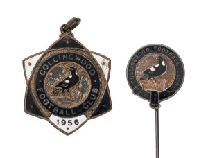 1956&nbsp;COLLINGWOOD Membership fob (#1289) by Bertram Bros., together with a rare supporters' stick pin from the same year and manufacturer. (2 items).