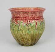 V.A.P. (VICTORIA ART POTTERY) green and pink glazed pottery jardiniere by WILLIAM FERRY, 19th/20th century, ​​​​​​​27cm high. - 2