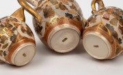 SATSUMA antique Japanese earthenware three piece tea set with dragon spouts and finials, Meiji Period, 19th/20th century, black and gilt seal mark to base, ​​​​​​​the tea pot 18cm high, 20cm wide. - 3