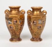 SATSUMA pair of antique Japanese earthenware miniature vases, Meiji Period, 19th/20th century, red and gilt seal mark to the bases, 9cm high. - 3