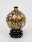 SATSUMA fine quality antique Japanese earthenware vase, with carved wooden stand, Meiji Period, 19th/20th century, 11.5cm high, 14.5cm overall. - 2