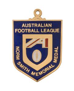 NORM SMITH MEDAL PROOF: A1990 Proof of the Norm Smith Medal with the new AFL logo, from the collection of sculptor/die-sinker Jeff Rae who has signed the Certificate of Authenticity that accompanied this medal when it was acquired by the present vendor in