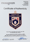 NORM SMITH MEDAL PROOF: A1990 Proof of the Norm Smith Medal with the new AFL logo, from the collection of sculptor/die-sinker Jeff Rae who has signed the Certificate of Authenticity that accompanied this medal when it was acquired by the present vendor in - 3