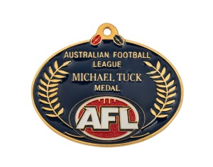 THE MICHAEL TUCK MEDAL PROOF: A 2000 Proof of the redesigned MICHAEL TUCK Medal with the new Millenium-style AFL logo, from the collection of sculptor/die-sinker Jeff Rae, who signed the Certificate of Authenticity that accompanied this medal when it was acquired by the present vendor at auction in June 2014.