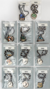 COLLINGWOOD FOOTBALL CLUB: 1962 - 1972 Membership fobs, all with original black & white lanyards. (Total: 11 items).