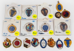 VICTORIAN FOOTBALL ASSOCIATION Membership fobs: a collection comprising of 1948, 1950, 1952, 1954, 1957 - 1967, 1969 and 1971, plus an early undated "Big V" lapel badge. (Total: 18 items).