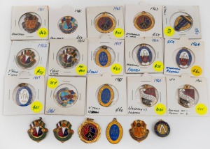 VICTORIAN FOOTBALL&nbsp; ASSOCIATION Membership fobs: an accumulation comprising of 1950, 1957 (3), 1958, 1961 (2), 1962 (4), 1963 (3), 1964 (2), 1966 (2) and 1967 (2), plus an early undated "Big V" lapel badge. (Total: 21 items).