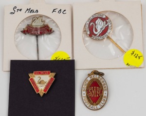 SOUTH MELBOURNE FOOTBALL CLUB: circa mid-1930s Membership fob (#997) by Stokes,and the 1940 End-of-Year stickpin, together with two SMFC Supporters' stickpins, (4 items).