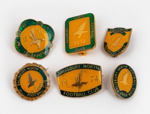 SALISBURY NORTH FOOTBALL CLUB Membership badges for 1969, 1970, 1971, 1972, 1974 and the 25th Anniversary badge. (6 items).