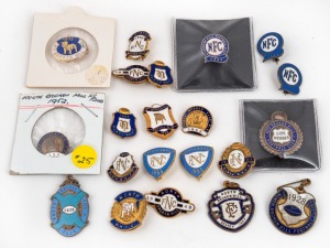 NORTH BROKEN HILL FOOTBALL CLUB: Membership fobs, badges and pins for 1925, 1927, 1928, 1929, a circa 1930s Life Member's pin in sterling silver, then 1940s - 50s, with a few duplicates, etc. (21 items).