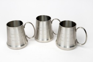 Three inscribed pewter tankards presented to Barry Round by Williamstown F.C.,&nbsp;recognising him as 'Personality of the Year 1989'.