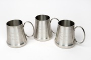 Three inscribed pewter tankards presented to Barry Round by Williamstown F.C.,&nbsp;recognising him as 'Personality of the Year 1989'.