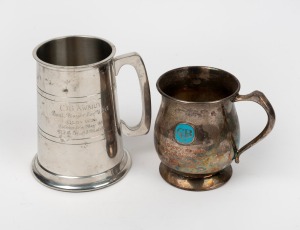 Two pewter tankards presented to Barry Round - one 3AW Best Player 1982 award, and one CIG Best Player for VFA 1987 award.